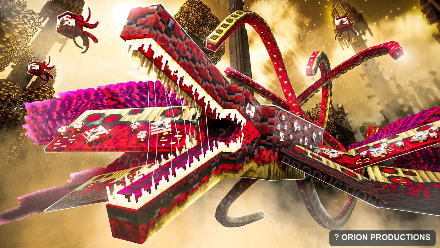 Minecraft thumbnail portfolio example with a flying creature battle