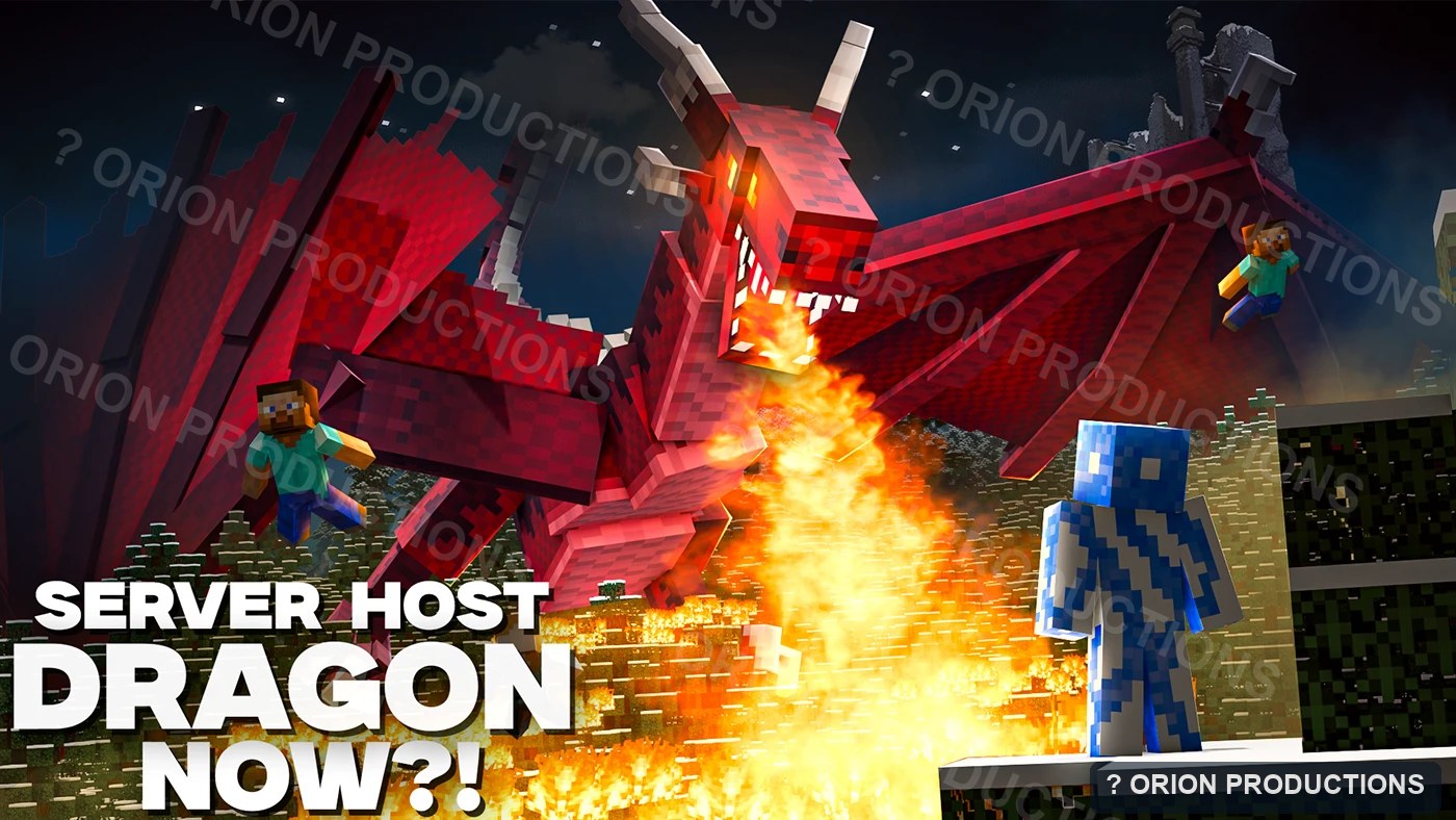 Minecraft thumbnail portfolio example with dragon and server host text