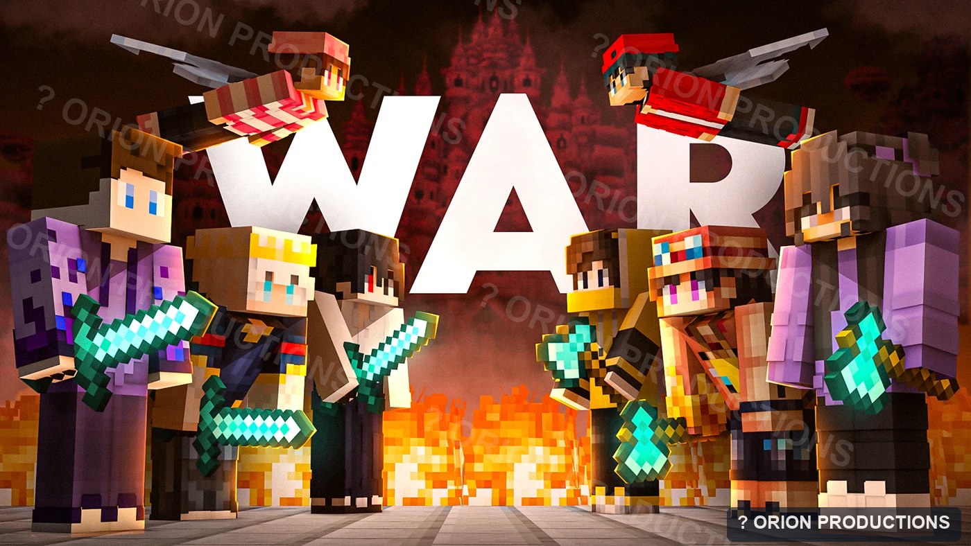 Minecraft thumbnail portfolio example with war title and character group