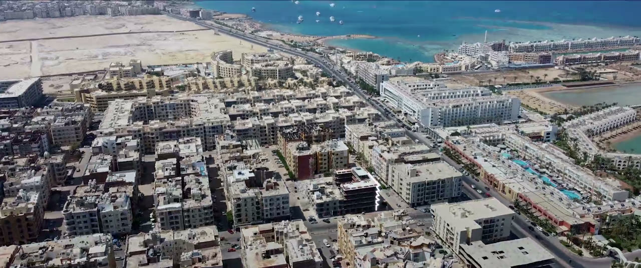 Aerial view across Hurghada and its Red Sea coastline